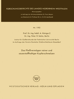 cover image of Das Fließvermögen reiner und sauerstoffhaltiger Kupferschmelzen